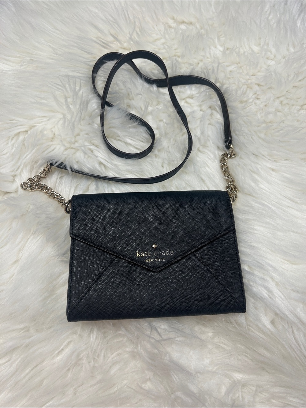 Kate Spade Black Envelope Crossbody with Gold Chain Accent